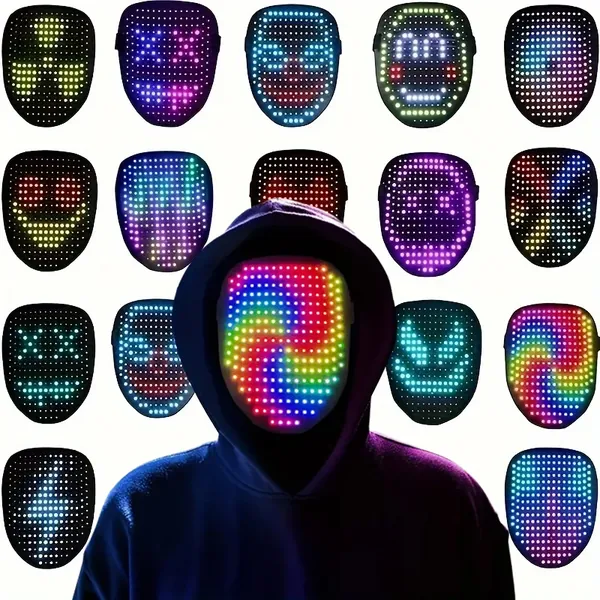 Person wearing the LED face mask lit up